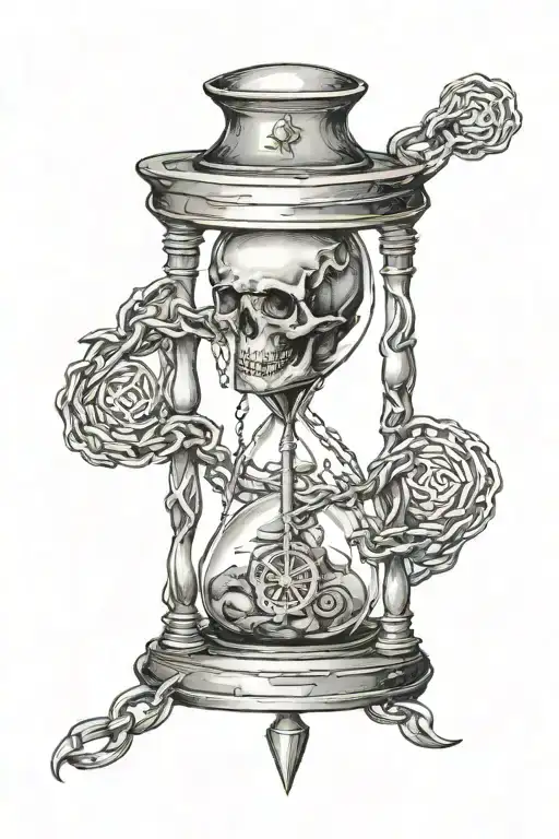 memento mori hourglass with chainmail laying tattoo design idea