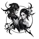 Create a symbolic tattoo design inspired by the world of Arcane. The image should feature Jinx and Vi in a dynamic tattoo design idea