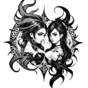 Create a symbolic tattoo design inspired by the world of Arcane. The image should feature Jinx and Vi in a dynamic tattoo design idea