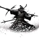 Ronin samurai warrior getting shot by arrows in a field of cherry blossoms  tattoo design idea