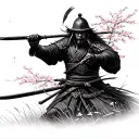 Ronin samurai warrior getting shot by arrows in a field of cherry blossoms  tattoo design idea