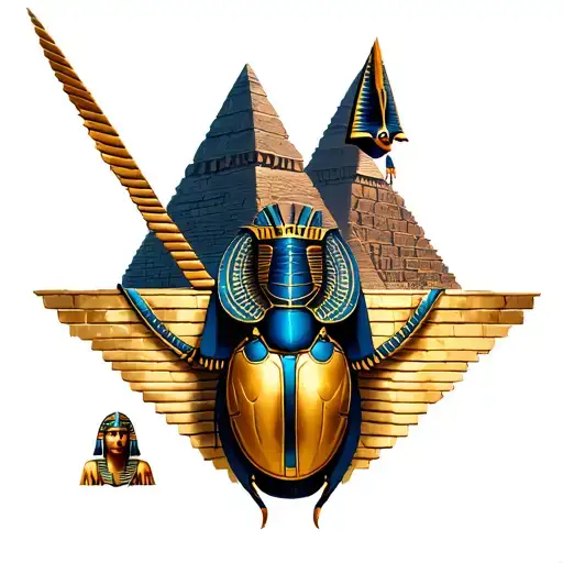 Anubis and Osiris for pectoral with the scarab below and the pyramids above tattoo design idea