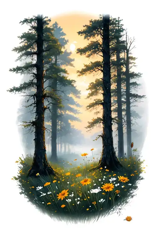 calming forest meadow tattoo design idea