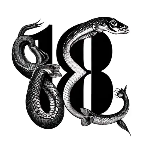 cobra snake, number 18, m, n, v, t , d, peacock & arowana fish tattoo design idea