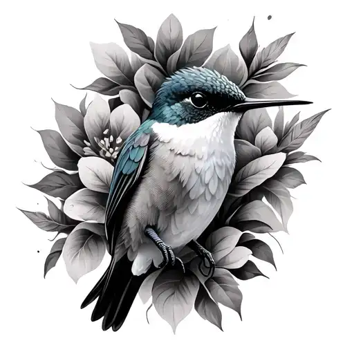 humming bird perched tattoo design idea