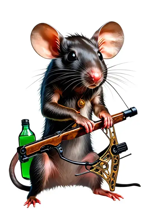 A rat on two legs with a crossbow and a bottle of poison gas. tattoo design idea