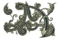 musical note with an initial of my name Alex that is small and black and 8cm long tattoo design idea