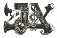 musical note with an initial of my name Alex that is small and black and 8cm long tattoo design idea