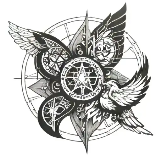 Combine elements of ring announcing with Christian imagery in a blackwork tattoo inspired by Teen Titans tattoo design idea