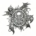 Combine elements of ring announcing with Christian imagery in a blackwork tattoo inspired by Teen Titans tattoo design idea