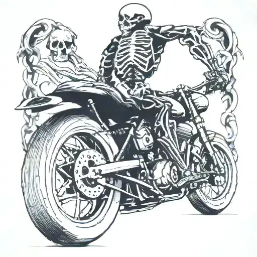 skeleton on street bike tattoo design idea