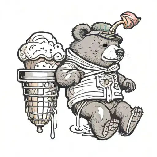 a bear in parachute eating ice cream tattoo design idea