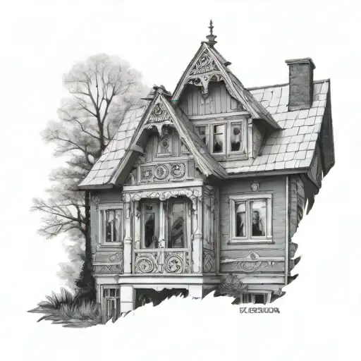 Russian panel house, view from outside, light in one window, feeling of warmth, comfort tattoo design idea