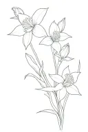 A bouquet of one daffodil, one daisy, and one poppy combined with a bow at the stems of the flowers tattoo design idea