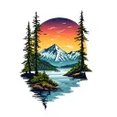 trees and mountains british columbia landscape tattoo design idea