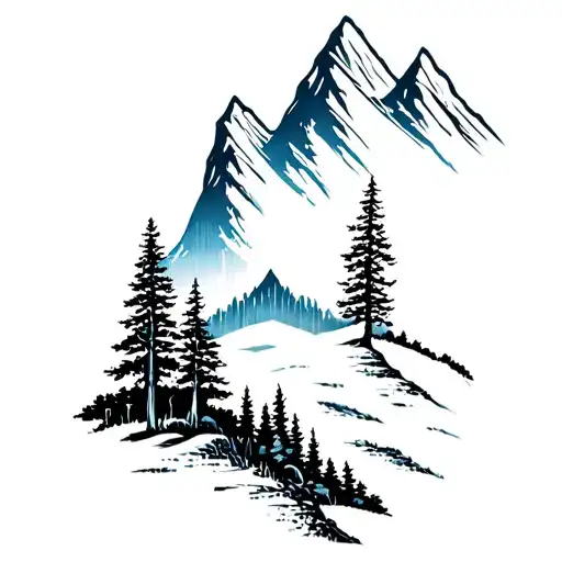 trees and mountains british columbia landscape tattoo design idea