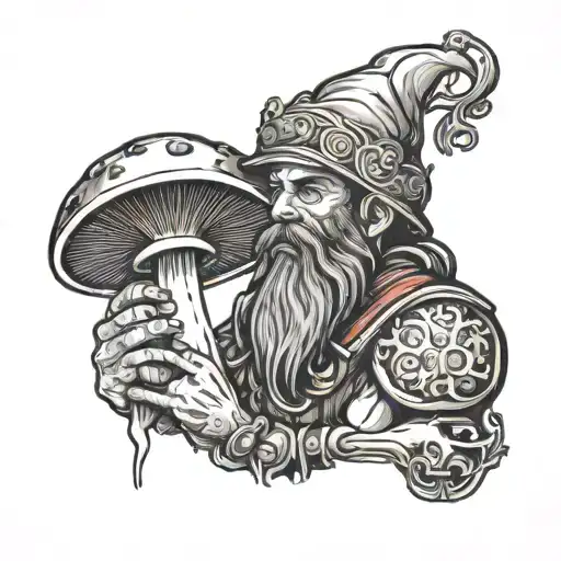 Irish warrior eating magic mushroom tattoo design idea