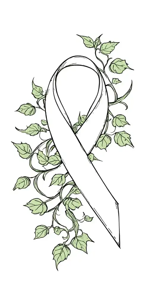 orange cancer ribbon intertwined with ivy vines tattoo design idea