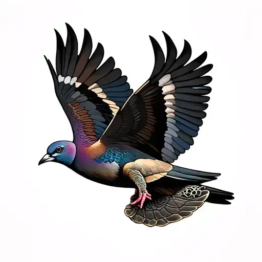 European turtle dove flying fine line art tattoo design idea