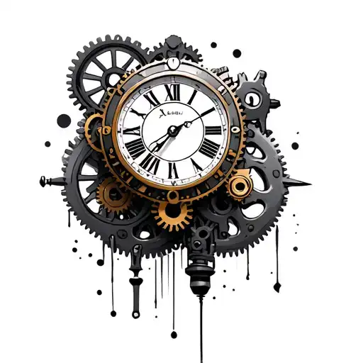 Steampunk clock with gears tattoo design idea