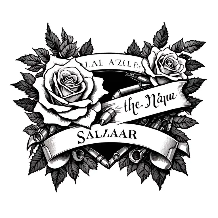 Last name in the chest that Salazar says with roses bullets and cells tattoo design idea