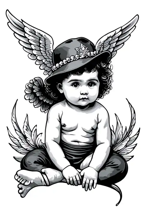Black grey tattoo baby  gangster angel tattoo design idea
