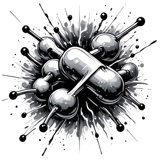 dopamine and adrenaline molecules fused into an abstract with bold lightning-bolt energy and splatter effect  tattoo design idea