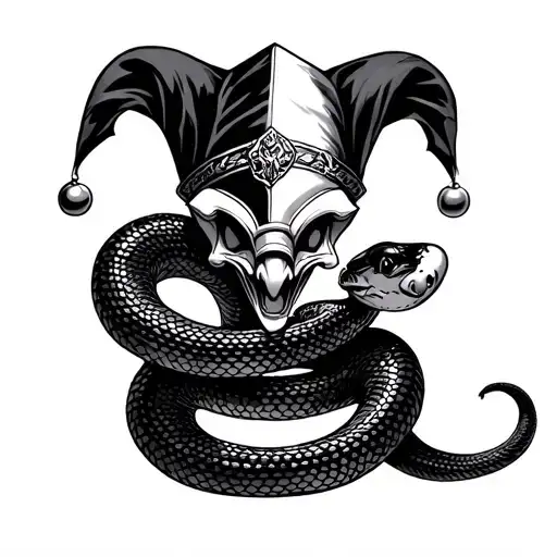 snake with a court jester tattoo design idea