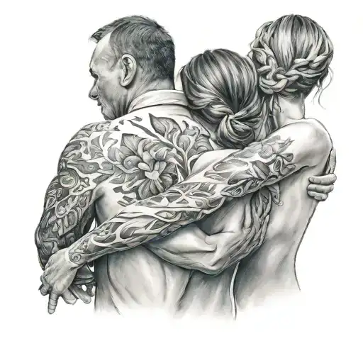 father and 2 daughter back tattoo tattoo design idea
