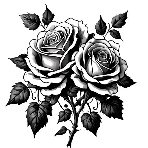 three roses in a cascade with ivy leaves tattoo design idea