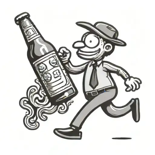 stick figure walking with a beer bottle holding tattoo design idea