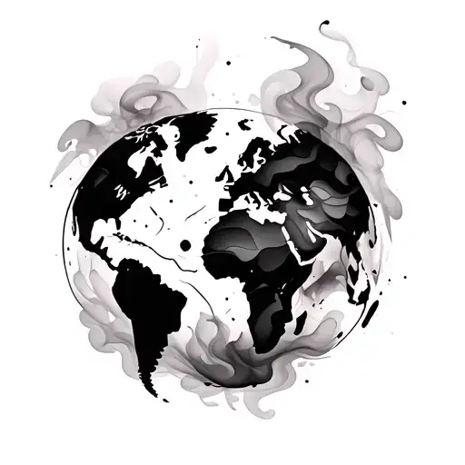 Create me a world map with the contours of horizontal smoke and more spaced tattoo design idea