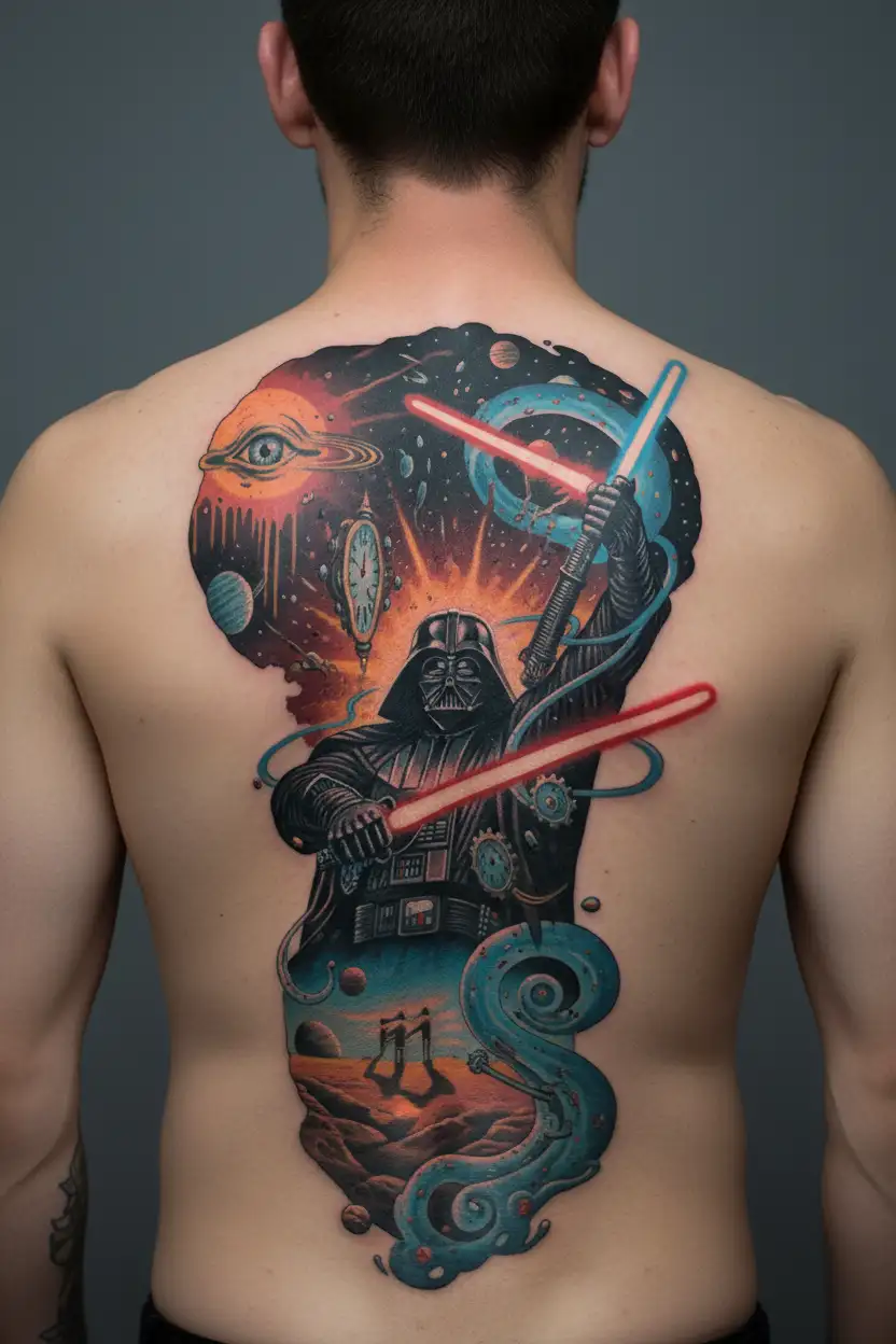 Darth Vader wielding a lightsaber tattoo design idea