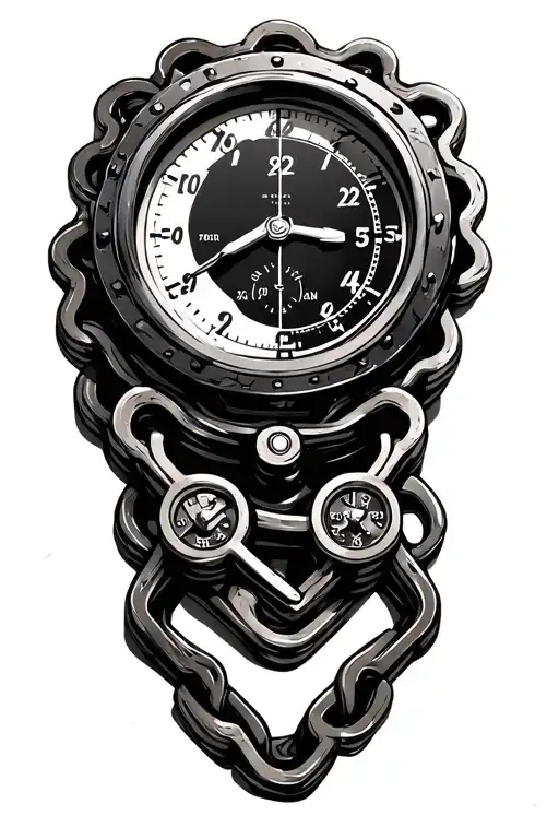 timing chain with clock and gauge cluster shaped like tattoo design idea