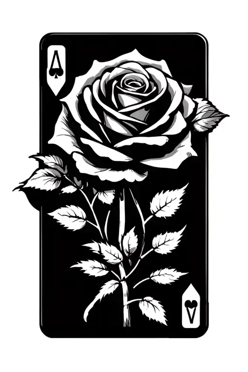 cartoon characters and rose with playing cards forming the shape tattoo design idea