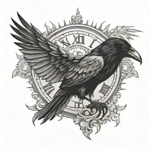 raven on the clock tattoo design idea