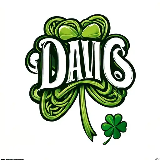 four leaf clover with the Celtic font saying Davis inside tattoo design idea