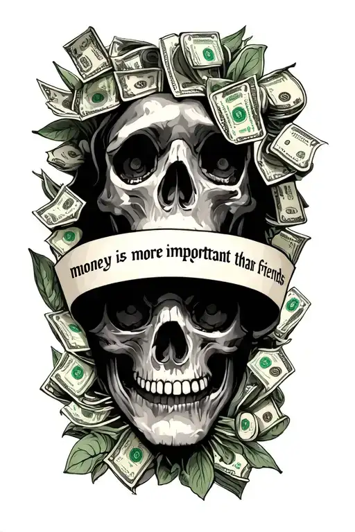 Tattoos in the style of DARK Seeing in which there will be the meaning of "money is more important than friends" on the leg tattoo design idea
