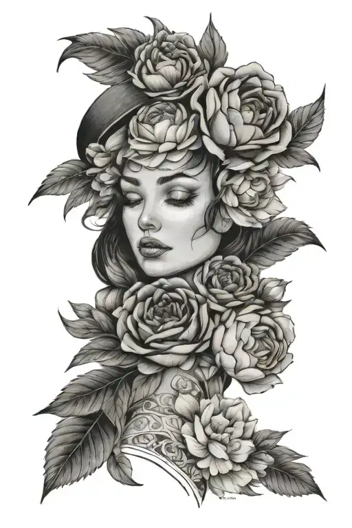 tears, head sideways nurse, roses peonies mandala tattoo design idea