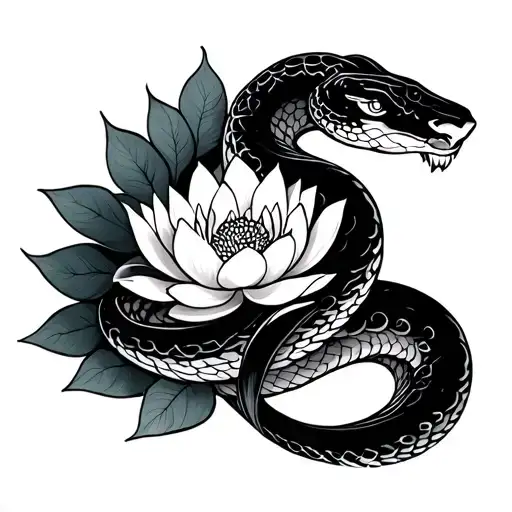 A snake that wraps around your arm with a lotus flower tattoo design idea