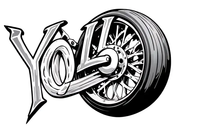 YOLO in motor bike wheel intertwined tattoo design idea