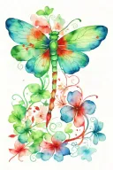 green 4 leaf clover with red and blue dragonflies pain grief tattoo design idea