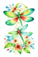 green 4 leaf clover with red and blue dragonflies pain grief tattoo design idea