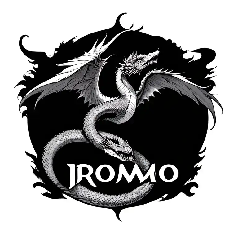 "ROMO" "ROMO" Dragon snake Phoenix bird rising tattoo design idea