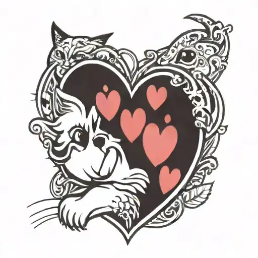 heart with a cat paw print tattoo design idea