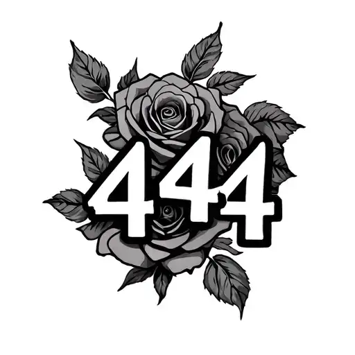 number 444 and roses tattoo design idea