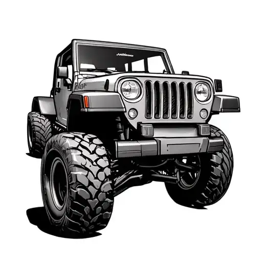 jeep with a blown out tire tattoo design idea
