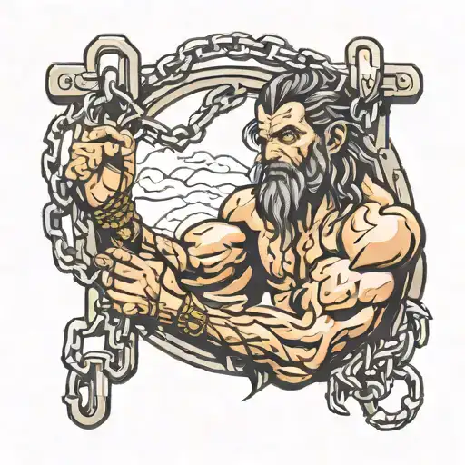 Samson breaking out of chains tattoo design idea