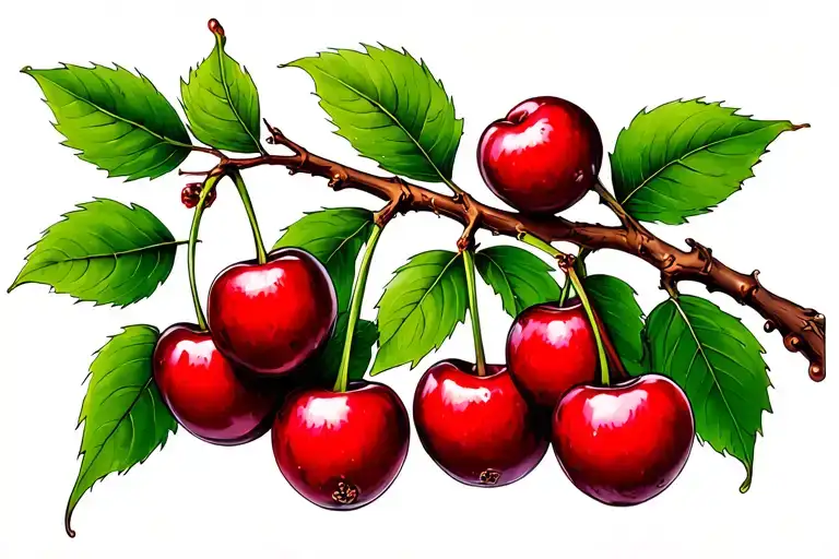 cherry fruit tree branch tattoo design idea