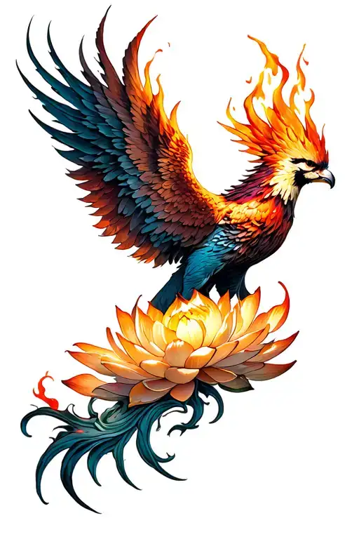 phoenix  rising of a lotus on fire tattoo design idea